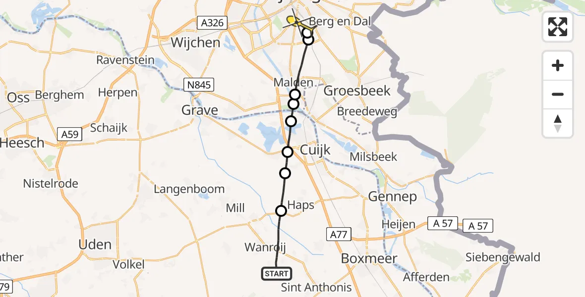 Routekaart van de vlucht: Lifeliner 3 naar Radboud Universitair Medisch Centrum