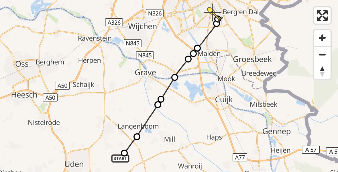 Routekaart van de vlucht: Lifeliner 3 naar Radboud Universitair Medisch Centrum