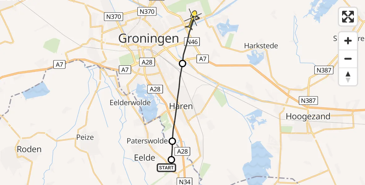 Routekaart van de vlucht: Lifeliner 4 naar Groningen