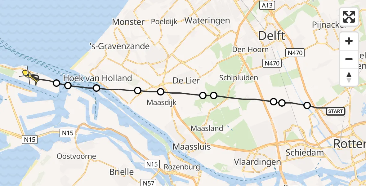 Routekaart van de vlucht: Lifeliner 2 naar Maasvlakte