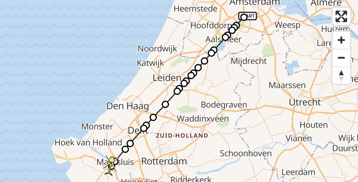 Routekaart van de vlucht: Lifeliner 1 naar Rozenburg