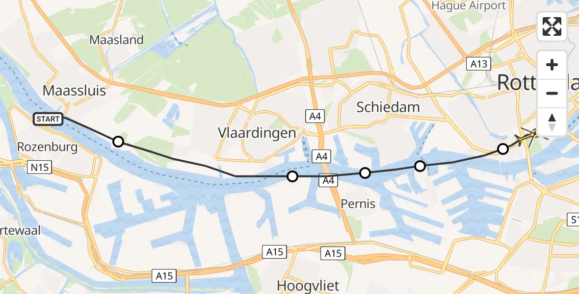 Routekaart van de vlucht: Lifeliner 1 naar Erasmus MC