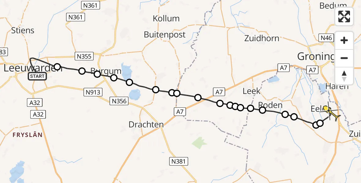 Routekaart van de vlucht: Lifeliner 4 naar Groningen Airport Eelde