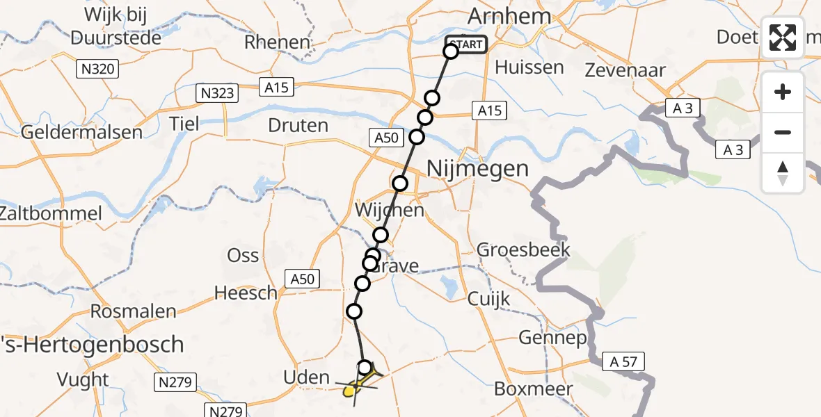 Routekaart van de vlucht: Lifeliner 3 naar Vliegbasis Volkel