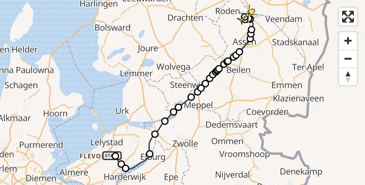 Routekaart van de vlucht: Traumaheli naar Groningen Airport Eelde