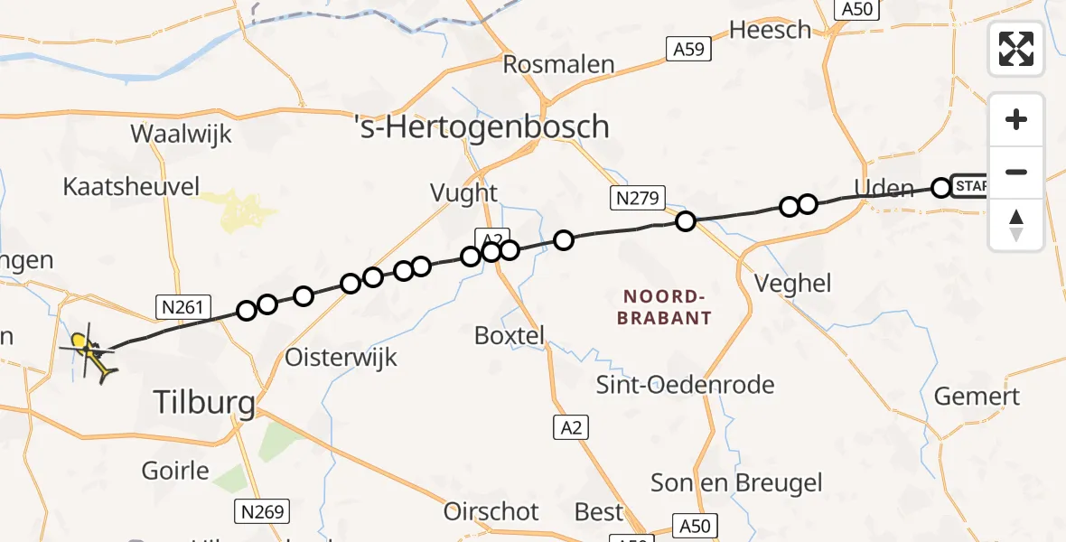 Routekaart van de vlucht: Lifeliner 3 naar Tilburg