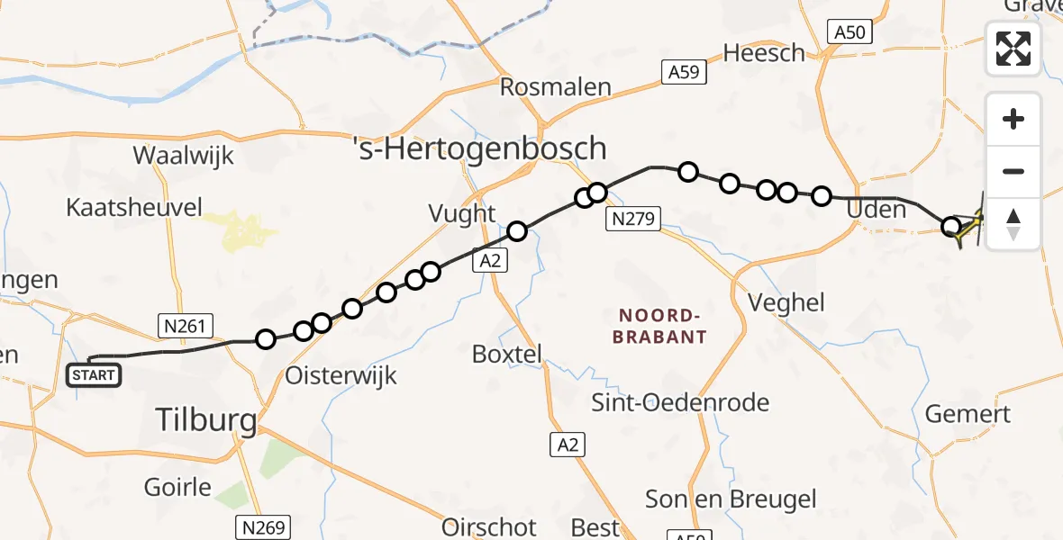 Routekaart van de vlucht: Lifeliner 3 naar Vliegbasis Volkel