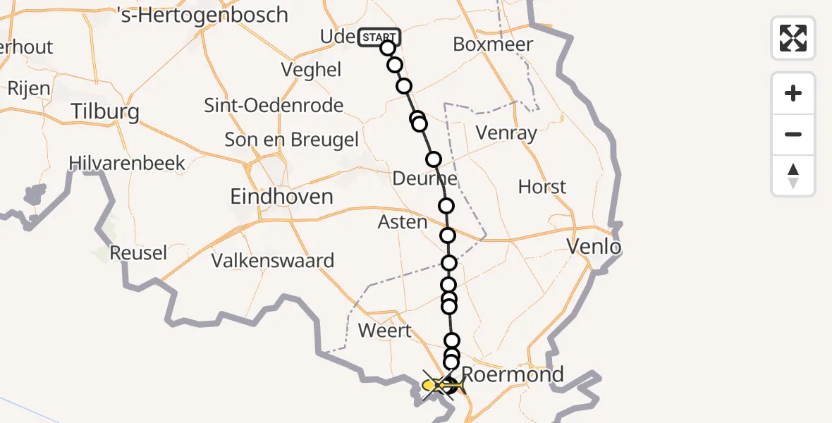 Routekaart van de vlucht: Lifeliner 3 naar Ittervoort