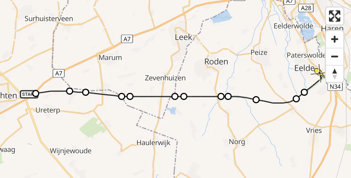 Routekaart van de vlucht: Lifeliner 4 naar Groningen Airport Eelde