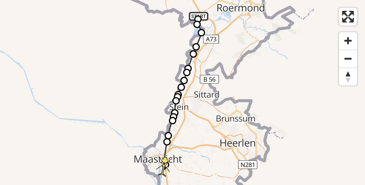 Routekaart van de vlucht: Lifeliner 3 naar Maastricht UMC+