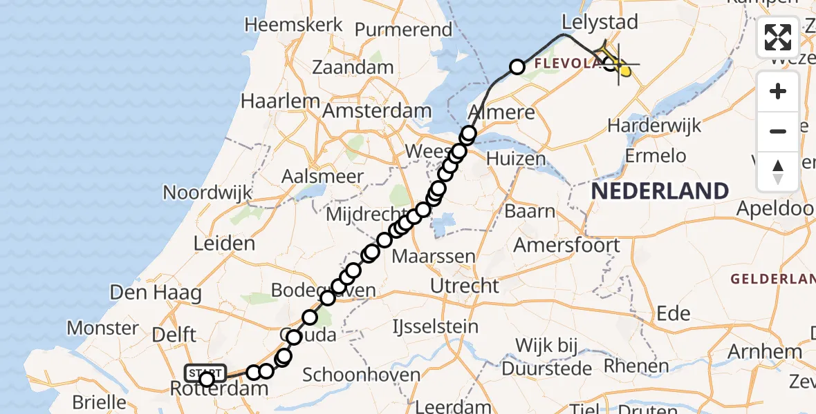 Routekaart van de vlucht: Traumaheli naar Lelystad Airport