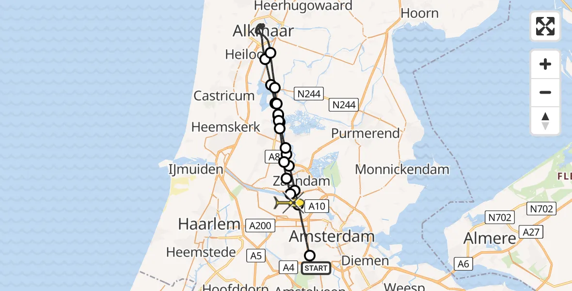 Routekaart van de vlucht: Lifeliner 1 naar Amsterdam Heliport