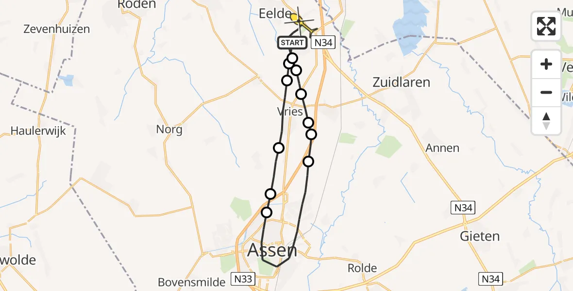 Routekaart van de vlucht: Lifeliner 4 naar Groningen Airport Eelde
