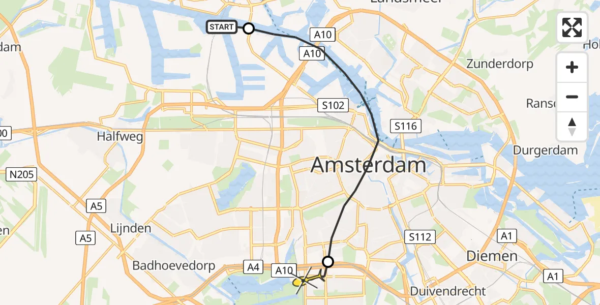 Routekaart van de vlucht: Lifeliner 1 naar VU Medisch Centrum Amsterdam