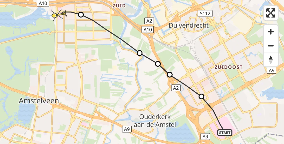 Routekaart van de vlucht: Lifeliner 1 naar VU Medisch Centrum Amsterdam