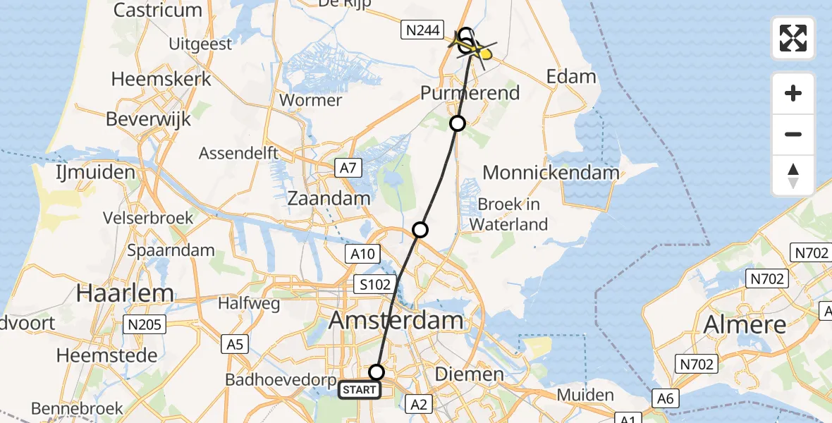Routekaart van de vlucht: Lifeliner 1 naar Kwadijk