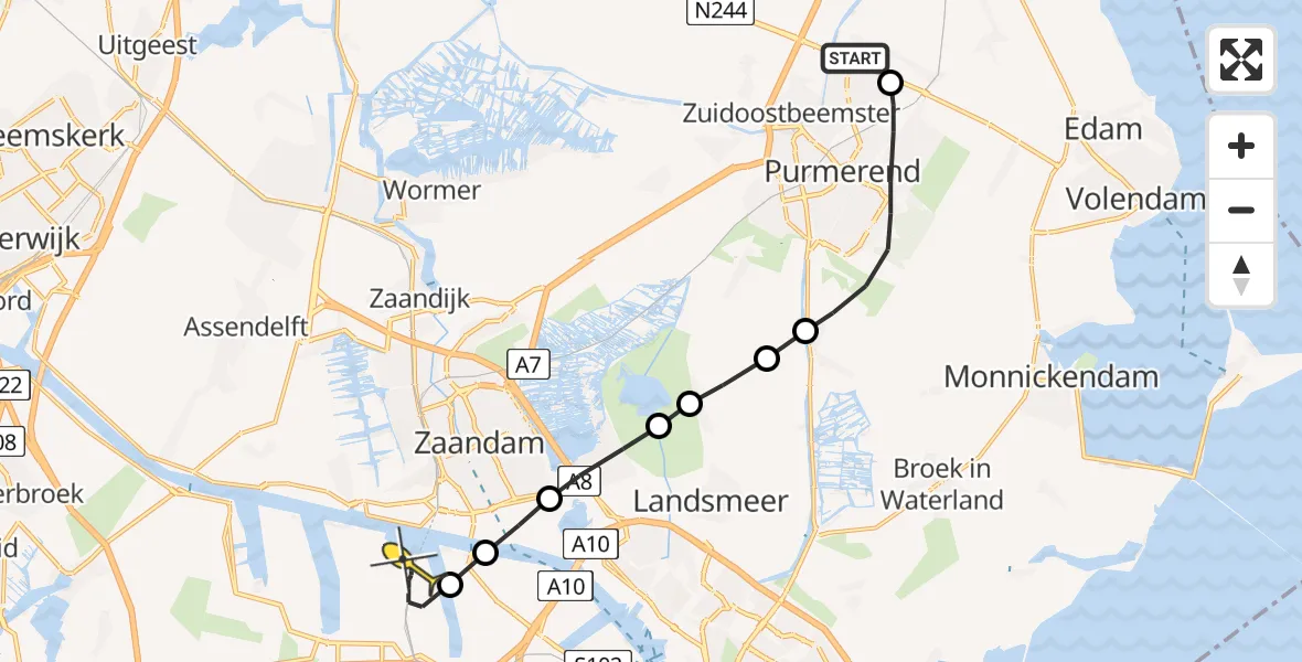 Routekaart van de vlucht: Lifeliner 1 naar Amsterdam Heliport