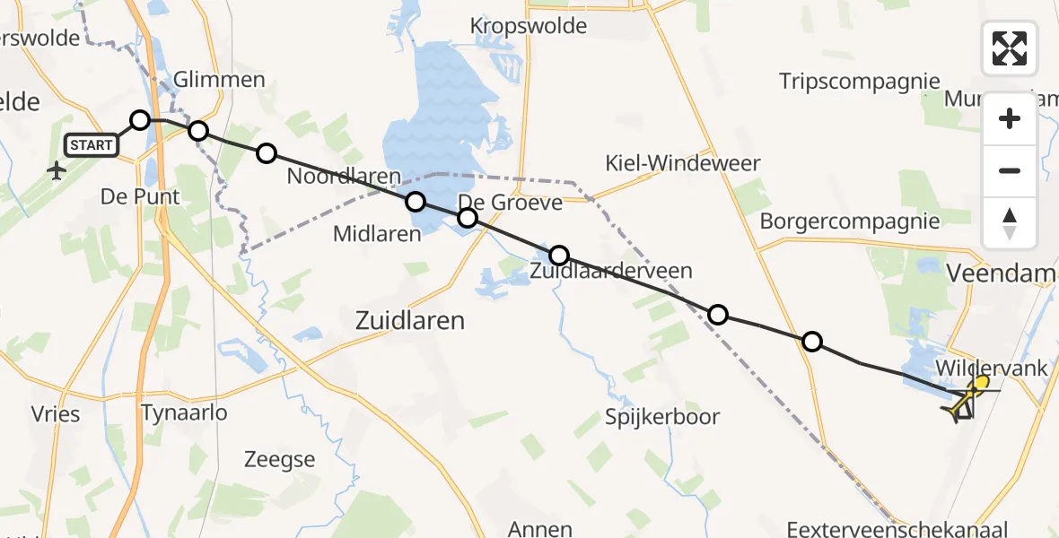 Routekaart van de vlucht: Lifeliner 4 naar Wildervank