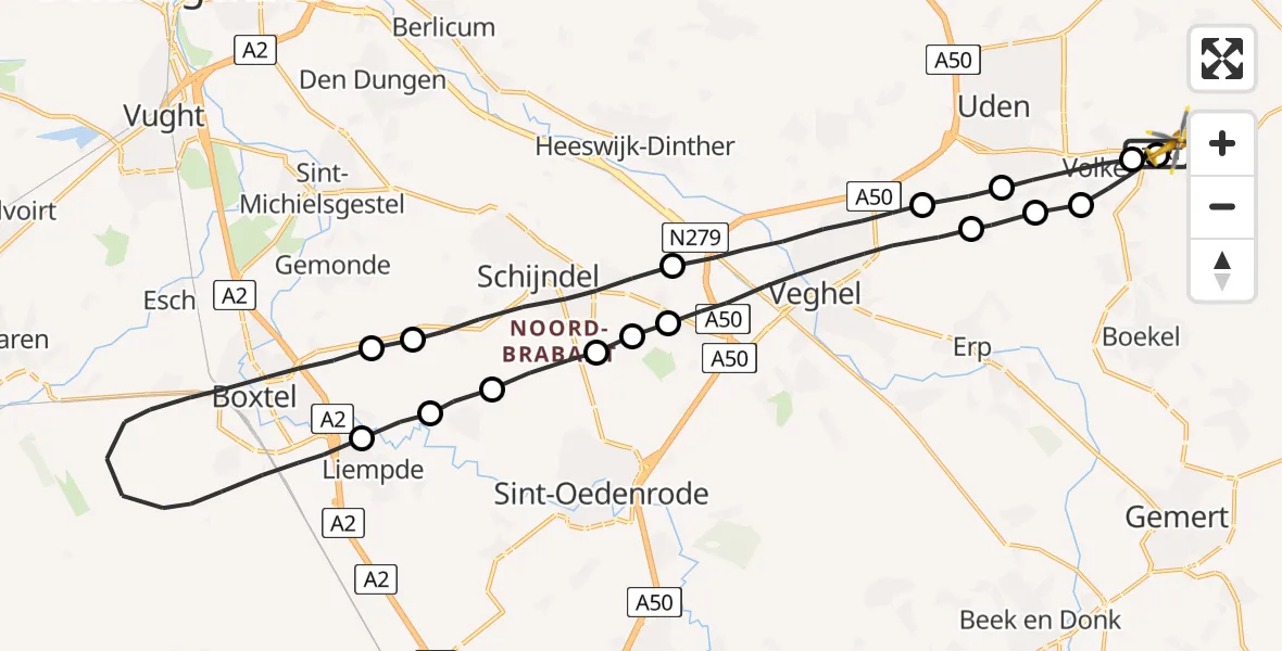 Vluchtroute Traumahelikopter Vliegbasis Volkel - Vliegbasis Volkel, 27 augustus 2022, 06:18