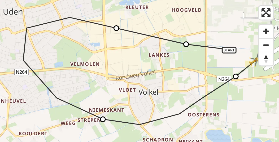 Vluchtroute Traumahelikopter Vliegbasis Volkel - Vliegbasis Volkel, 27 augustus 2022, 10:09