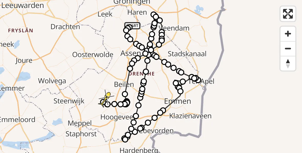 Routekaart van de vlucht: Politieheli naar Ruinen