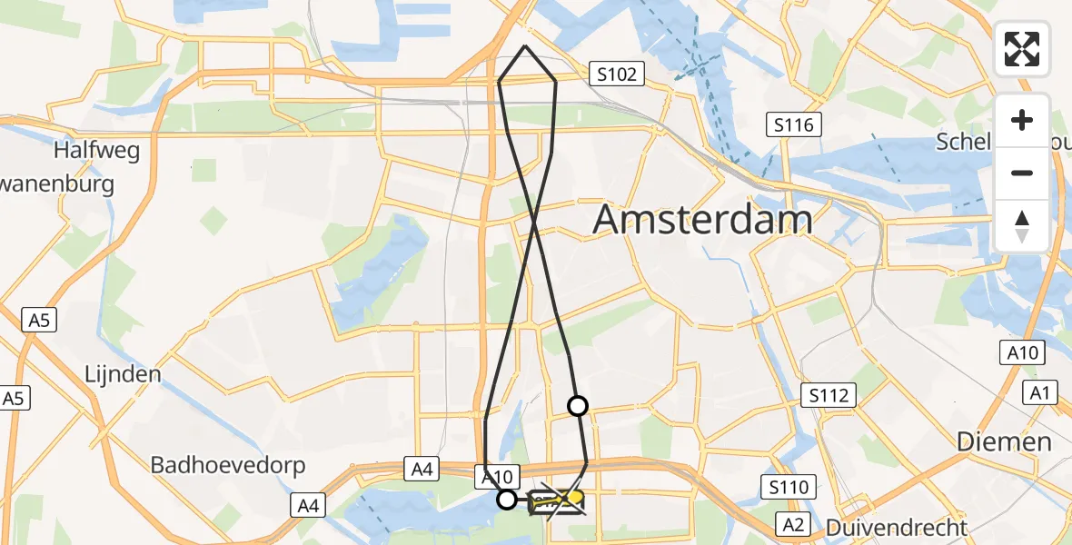 Routekaart van de vlucht: Lifeliner 1 naar VU Medisch Centrum Amsterdam