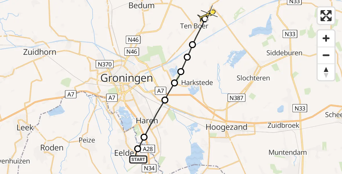 Routekaart van de vlucht: Lifeliner 4 naar Ten Post