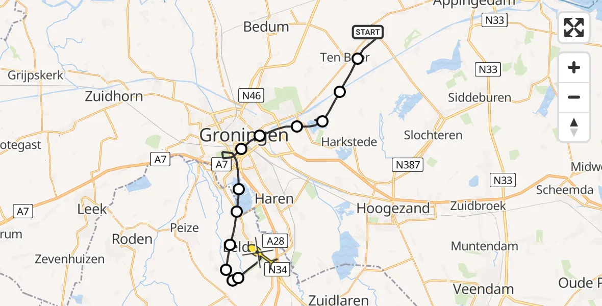 Routekaart van de vlucht: Lifeliner 4 naar Groningen Airport Eelde