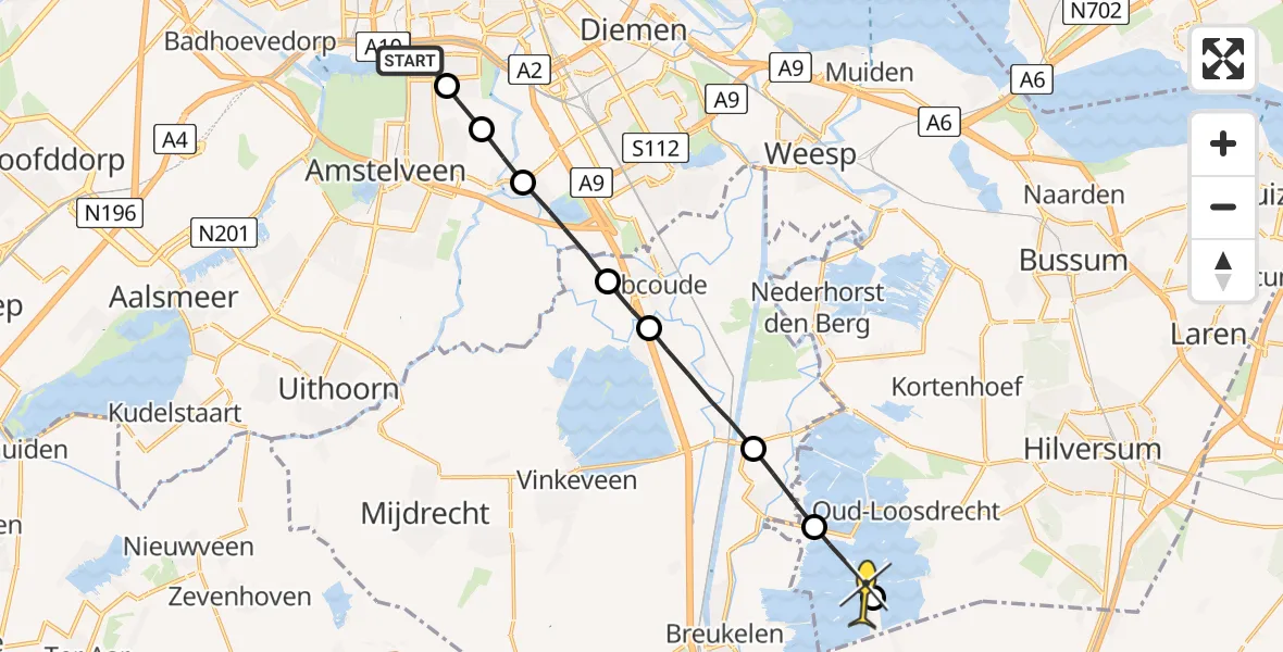 Routekaart van de vlucht: Lifeliner 1 naar Loosdrecht