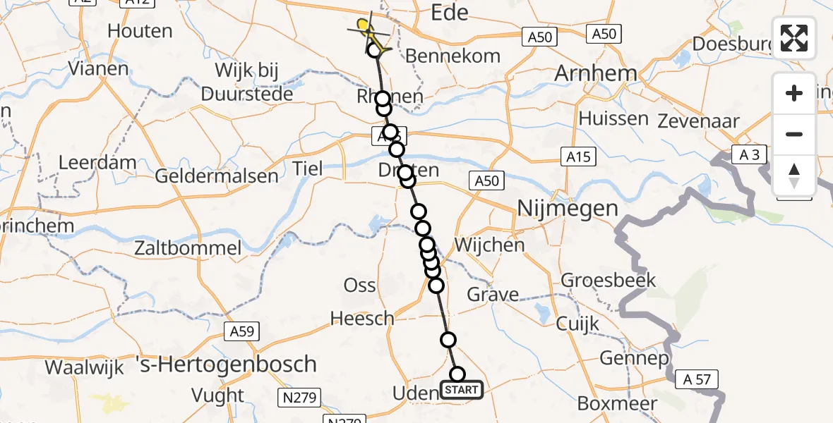 Routekaart van de vlucht: Lifeliner 3 naar Veenendaal