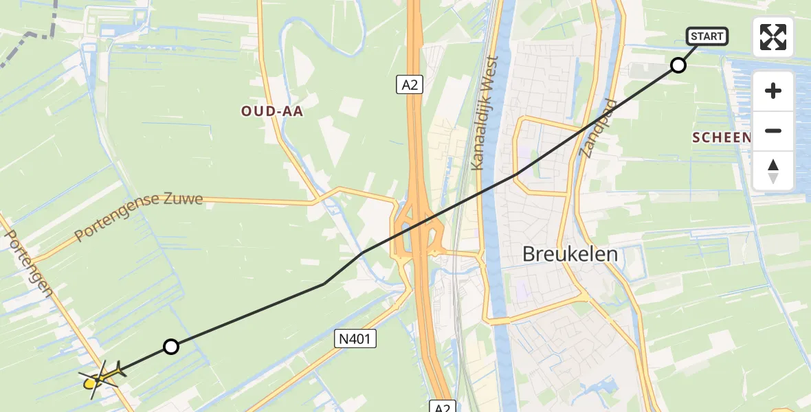 Routekaart van de vlucht: Politieheli naar Kockengen