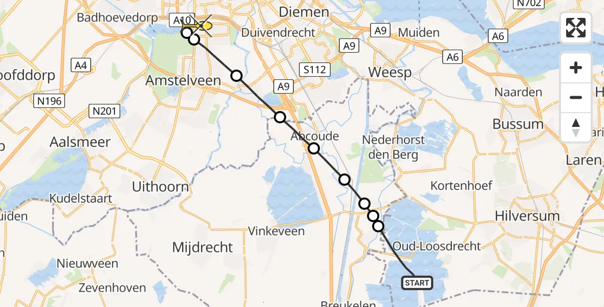 Routekaart van de vlucht: Lifeliner 1 naar VU Medisch Centrum Amsterdam