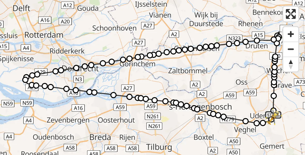 Vluchtroute Traumahelikopter Vliegbasis Volkel - Vliegbasis Volkel, 27 augustus 2022, 16:07