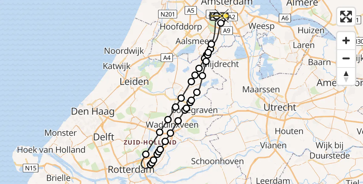 Routekaart van de vlucht: Lifeliner 1 naar VU Medisch Centrum Amsterdam