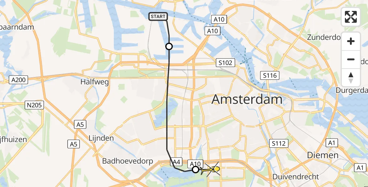 Routekaart van de vlucht: Lifeliner 1 naar VU Medisch Centrum Amsterdam