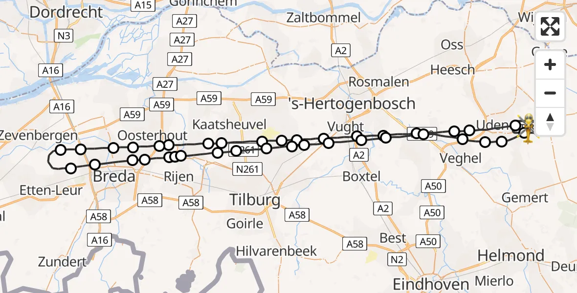 Vluchtroute Traumahelikopter Vliegbasis Volkel - Vliegbasis Volkel, 27 augustus 2022, 17:21