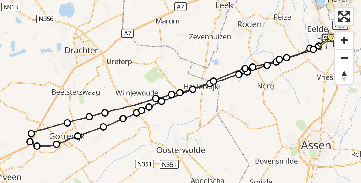 Routekaart van de vlucht: Lifeliner 4 naar Groningen Airport Eelde