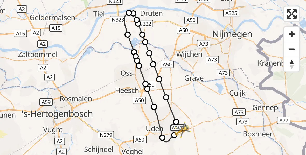 Vluchtroute Traumahelikopter Vliegbasis Volkel - Vliegbasis Volkel, 27 augustus 2022, 19:06