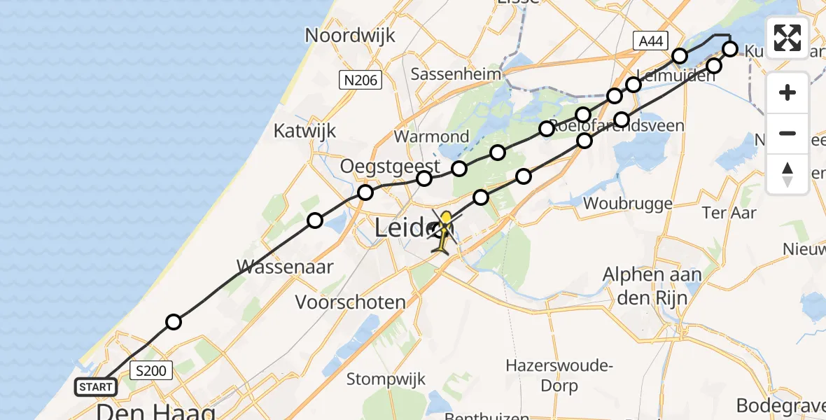 Routekaart van de vlucht: Lifeliner 1 naar Leiden