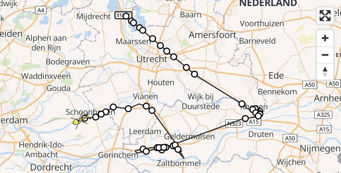 Routekaart van de vlucht: Politiehelikopter naar Ammerstol