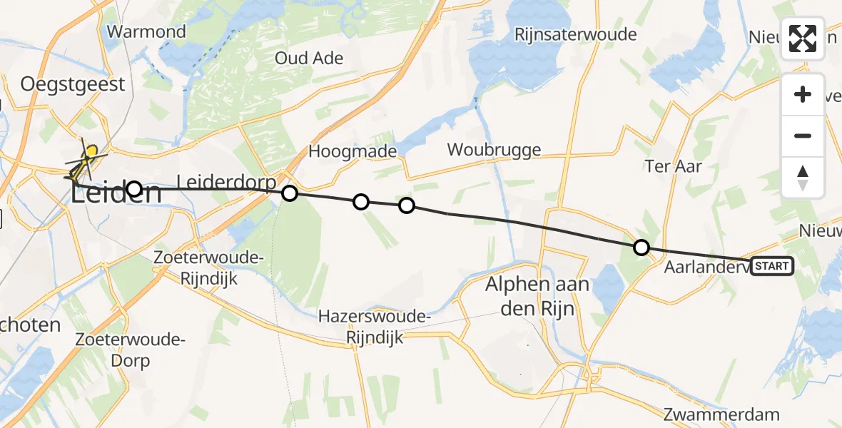 Routekaart van de vlucht: Lifeliner 1 naar Leiden