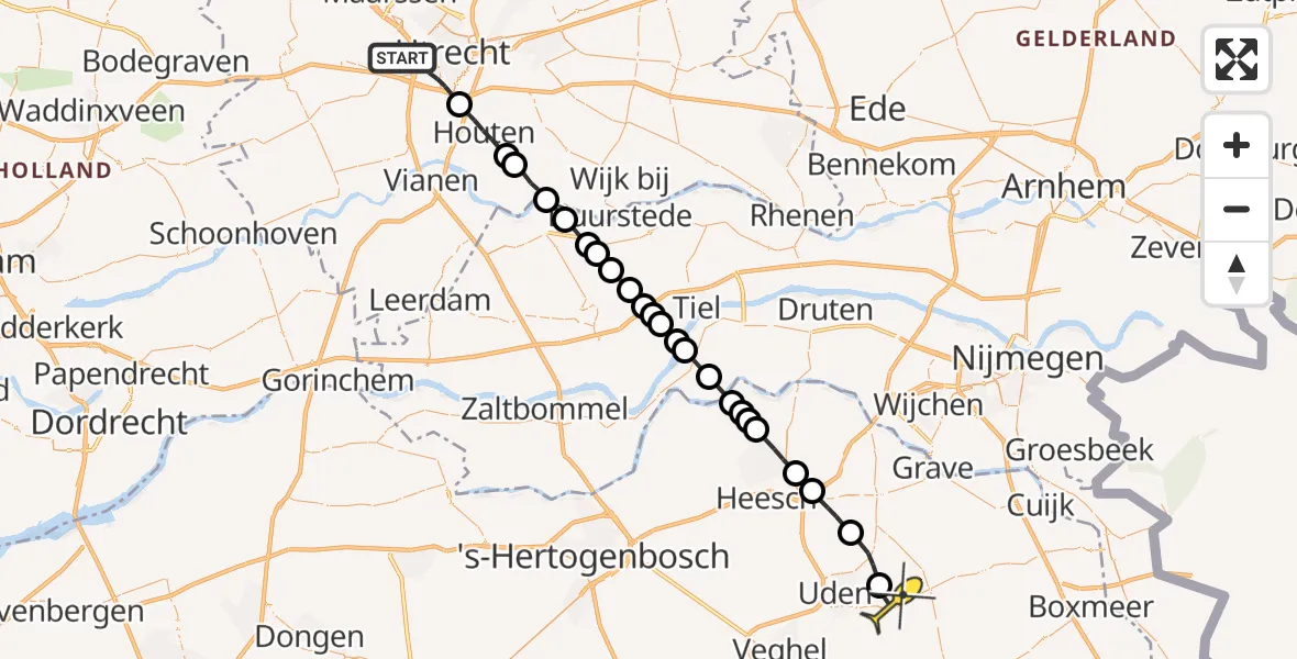 Routekaart van de vlucht: Lifeliner 3 naar Vliegbasis Volkel