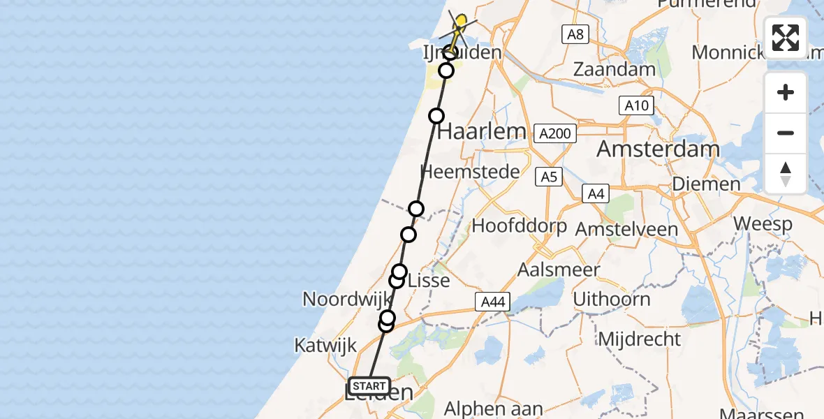 Routekaart van de vlucht: Lifeliner 1 naar IJmuiden Heliport