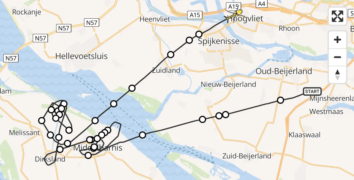 Routekaart van de vlucht: Politieheli naar Hoogvliet