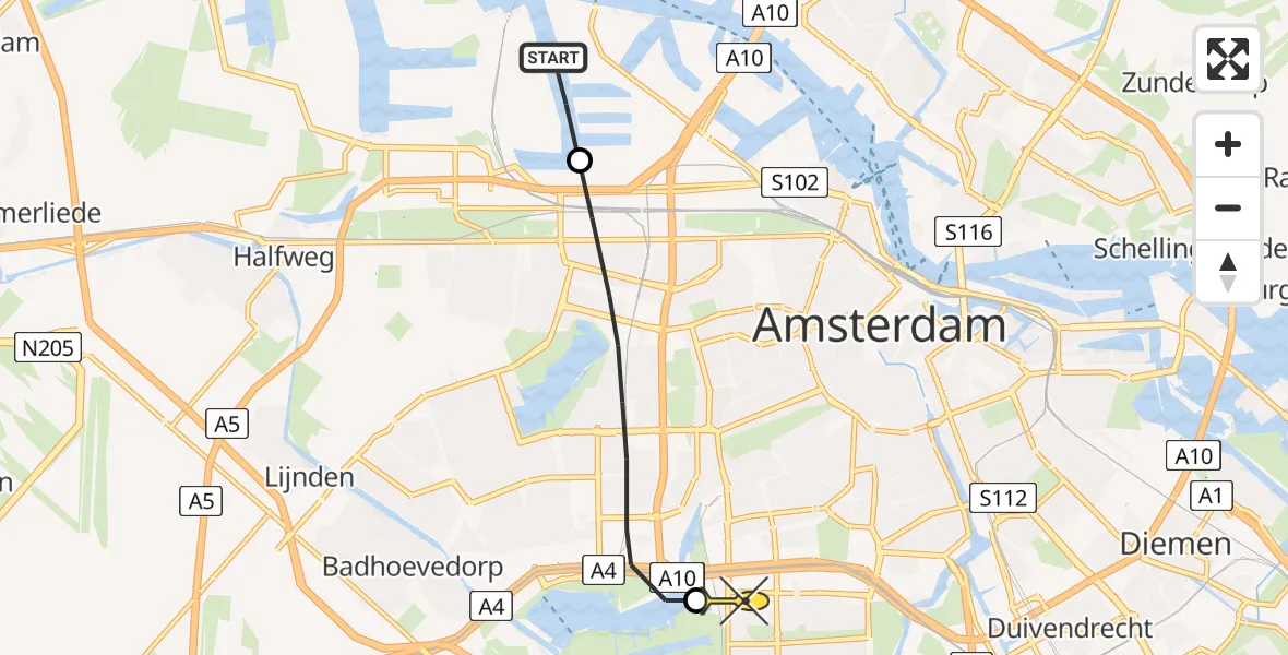 Routekaart van de vlucht: Lifeliner 1 naar VU Medisch Centrum Amsterdam