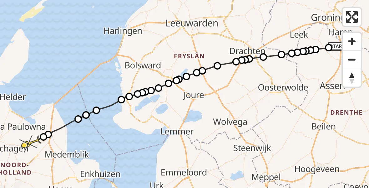 Routekaart van de vlucht: Lifeliner 4 naar Wieringerwaard