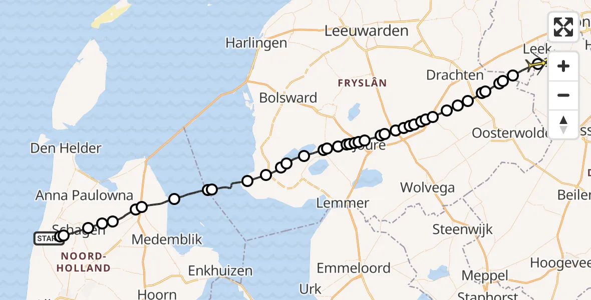 Routekaart van de vlucht: Lifeliner 4 naar Nieuw-Roden
