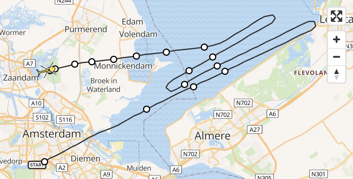 Routekaart van de vlucht: Lifeliner 1 naar Oostzaan