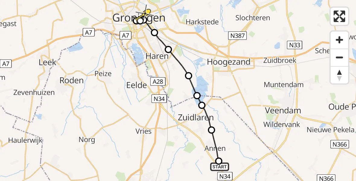 Routekaart van de vlucht: Lifeliner 4 naar Universitair Medisch Centrum Groningen