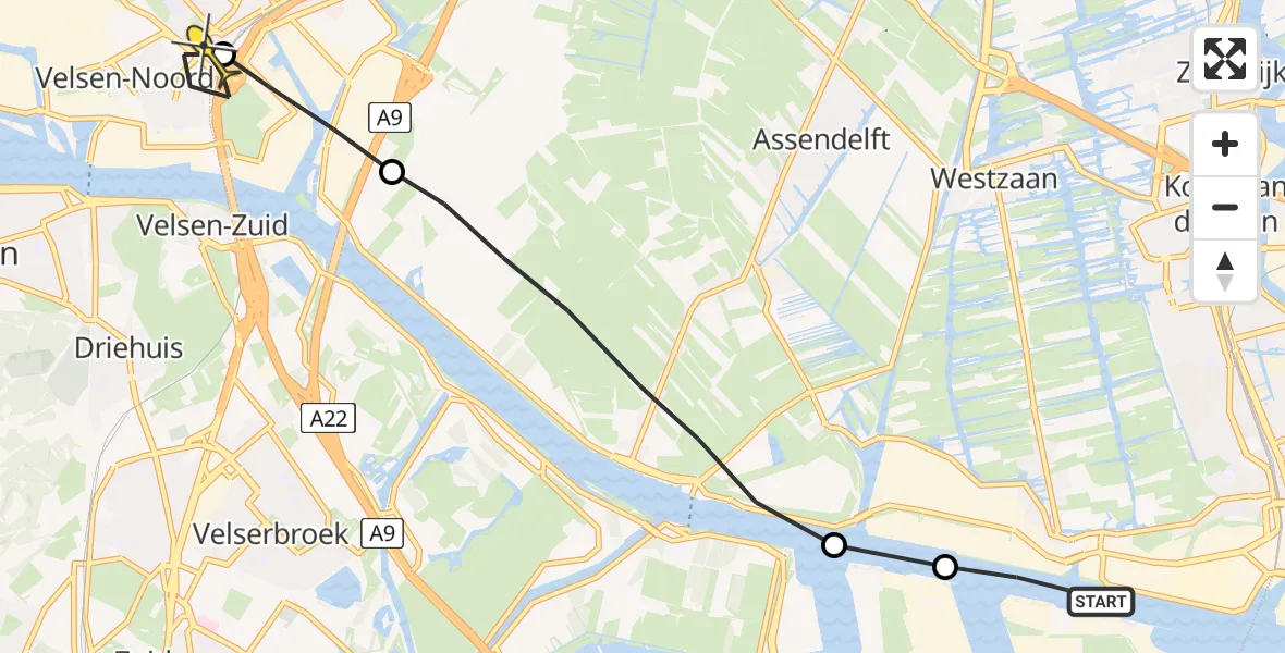 Routekaart van de vlucht: Lifeliner 1 naar Velsen-Noord